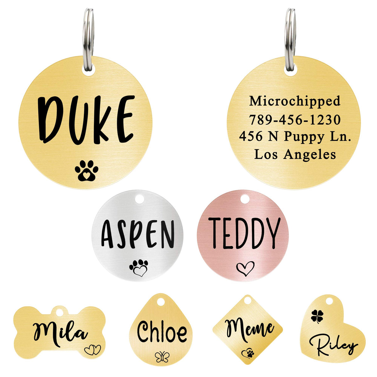 Ultra Joys Custom Personalized Pet ID Tag - Brushed Stainless Steel Heart in Rose Gold, Large