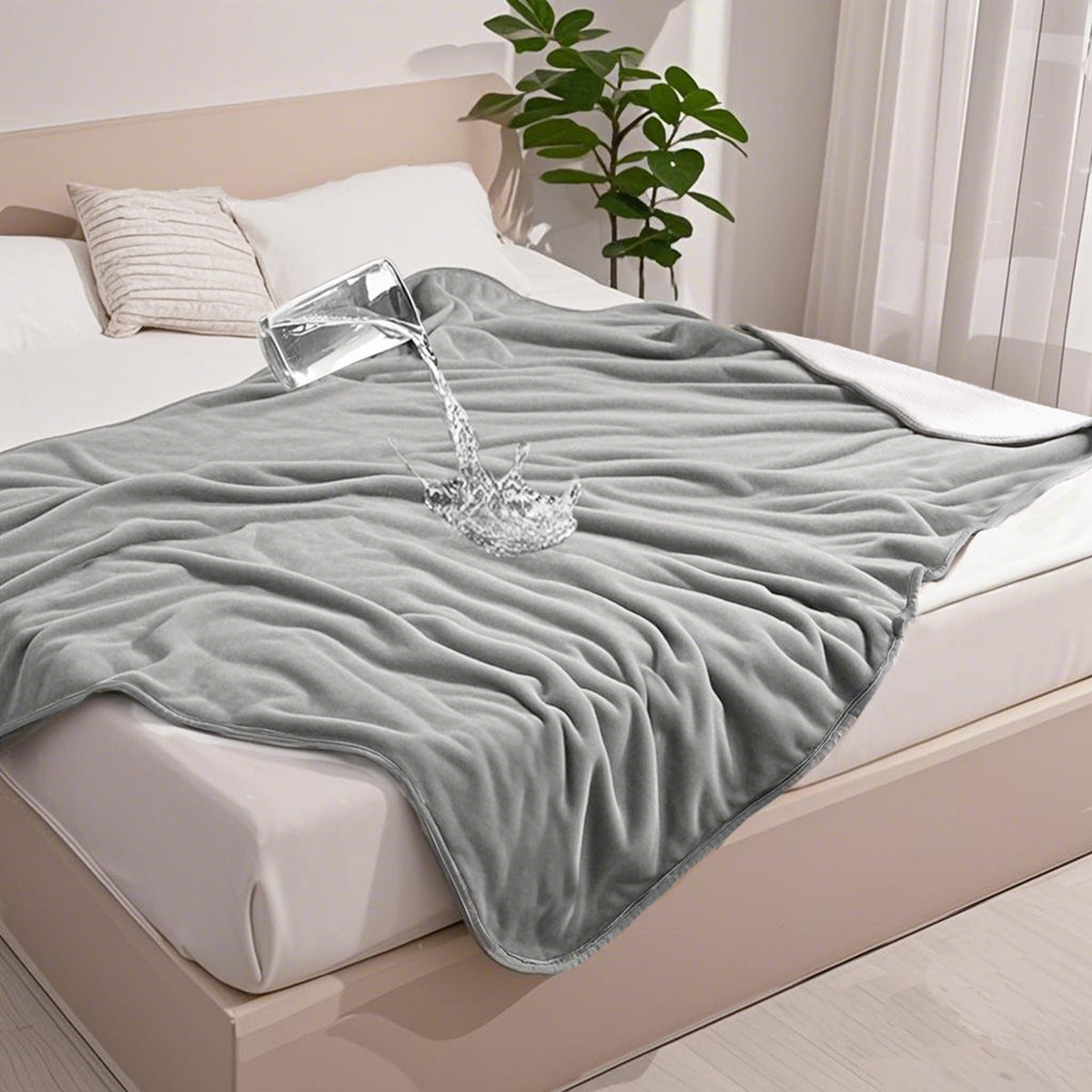 gogobunny Waterproof Bed Blanket, Reversible Sherpa Fleece Throw Blanket for Dog Puppy Cat, Furniture Cover Protects Bed Couch Sofa from Liquid Pee and Pet Fur (Cream, 90x108 inches)