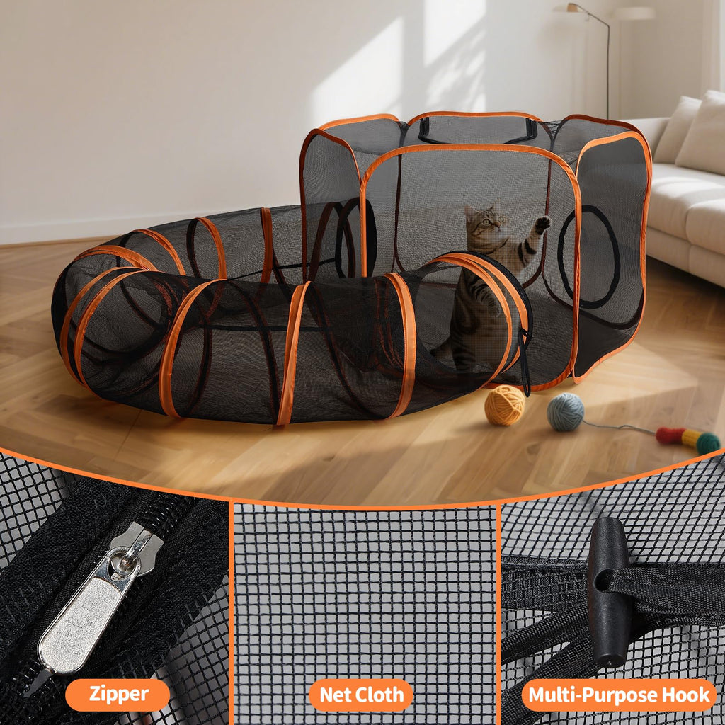 YAVAYI Outdoor Cat Enclosure with Circle Tunnel for Kitten Kitty Run - Portable Cat Playpen Tent Outdoor Indoor Pet Tent for Outside Small Animals