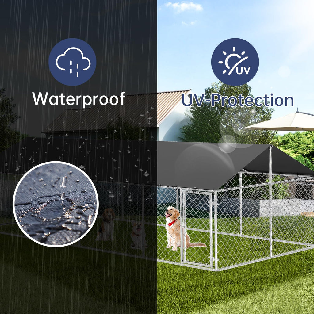 Petonly Outdoor Dog Enclosure Heavy Duty Dog Kennel House Mesh Dog Big Cage Pet Kennel Steel Fence with Secure Lock(236”x 118”)