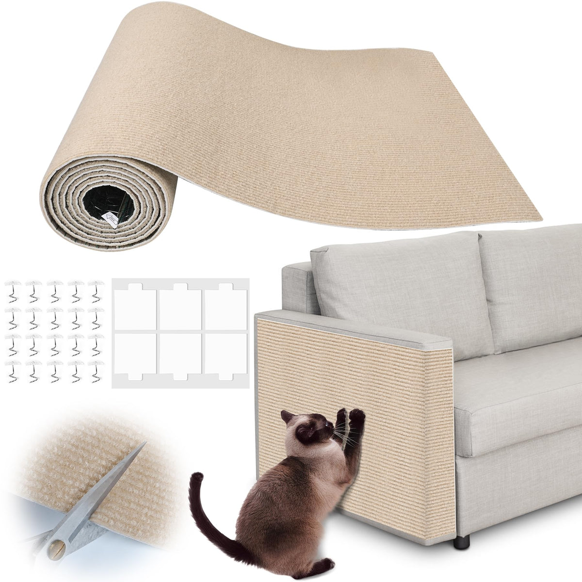 Cat Scratch Furniture Protector - 158" x 15.8" Trimmable Self-Adhesive Cats Claws Scratch Pads, DIY Cat Climbing Couch Protector for Scratch Post Cat Tree Replacement Indoor (Light Gray)