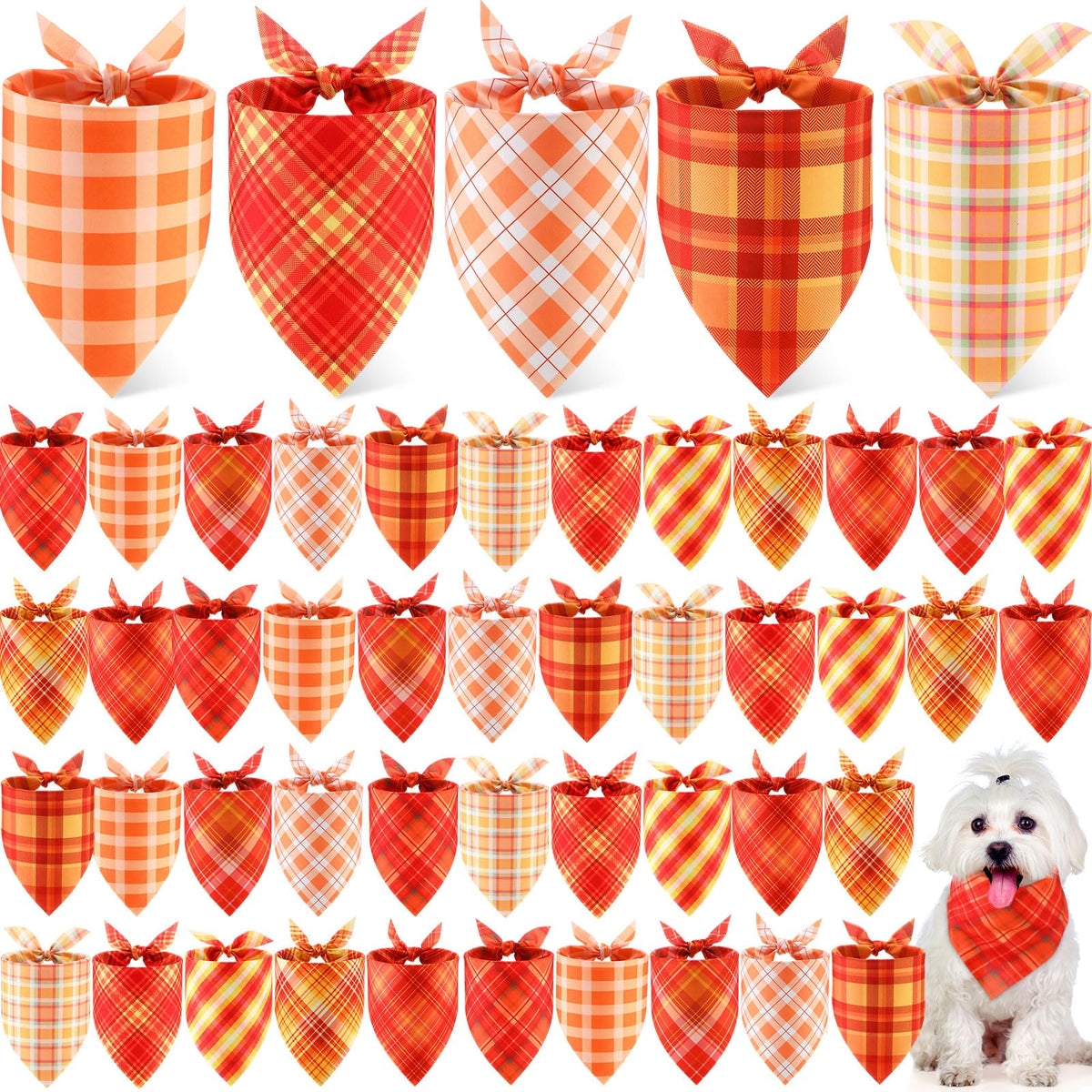Weewooday 50 Pcs Christmas Red and Green Plaid Dog Bandanas Bulk for Medium