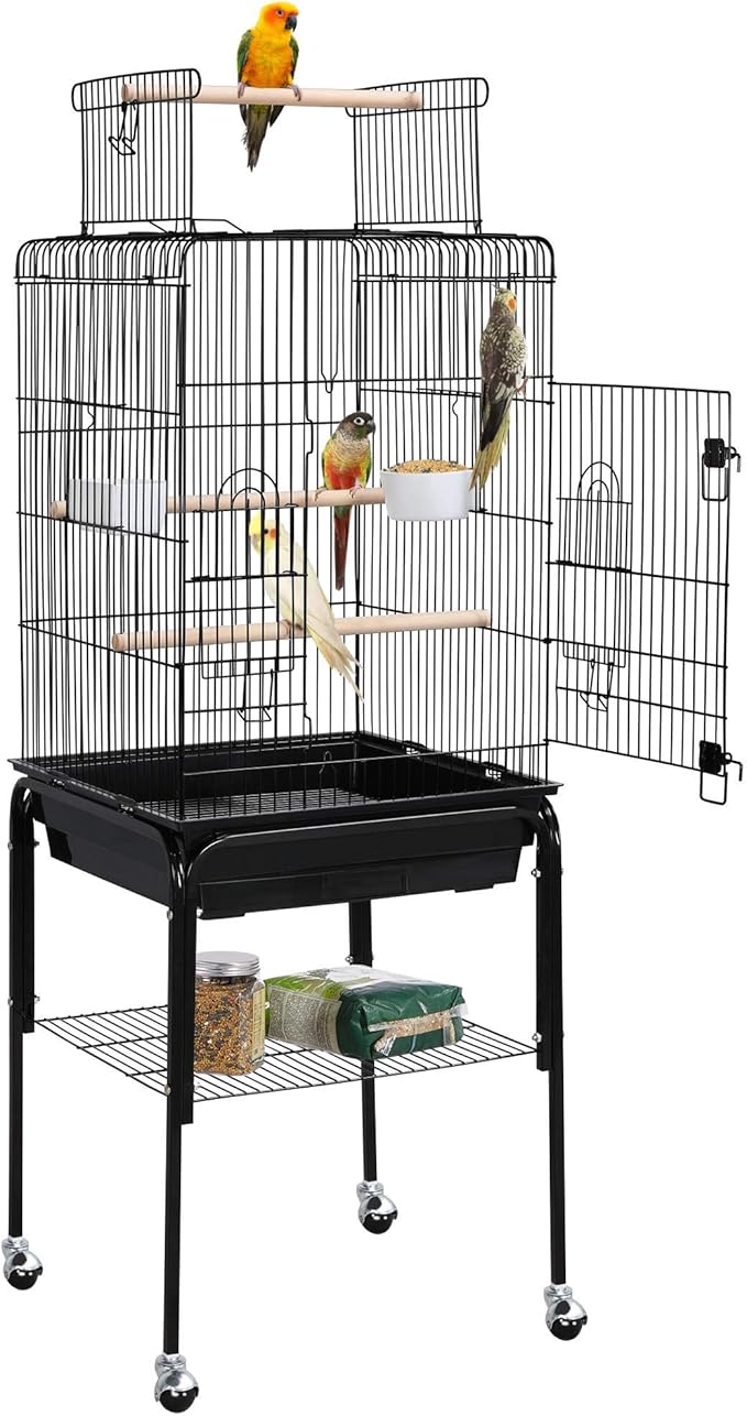 Yaheetech 53.5" Open Top Parrot Bird Cage with Detachable Rolling Stand, Roof Play Flight Cage for Cockatiels, Sun Conures, Green Cheek Conures & Small to Medium Parrots