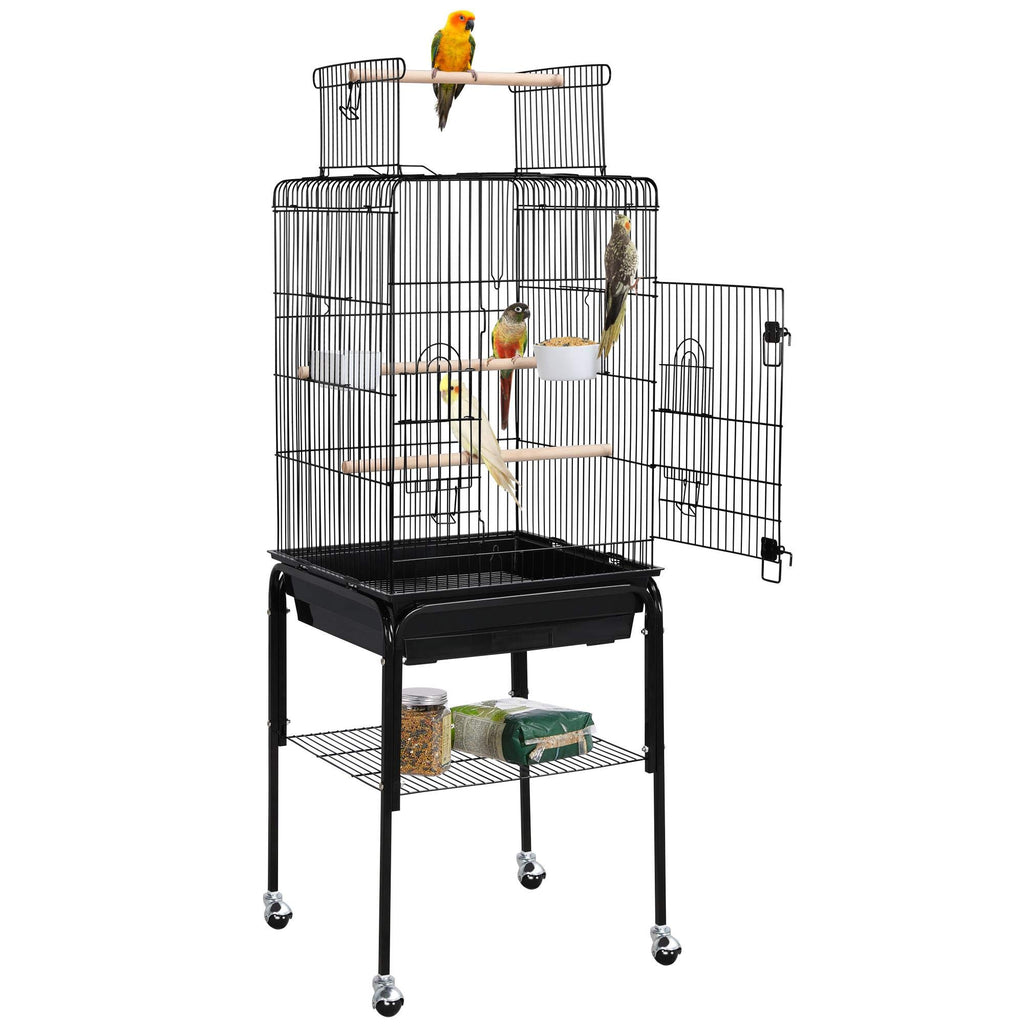 Yaheetech 53.5" Open Top Parrot Bird Cage with Detachable Rolling Stand, Roof Play Flight Cage for Cockatiels, Sun Conures, Green Cheek Conures & Small to Medium Parrots