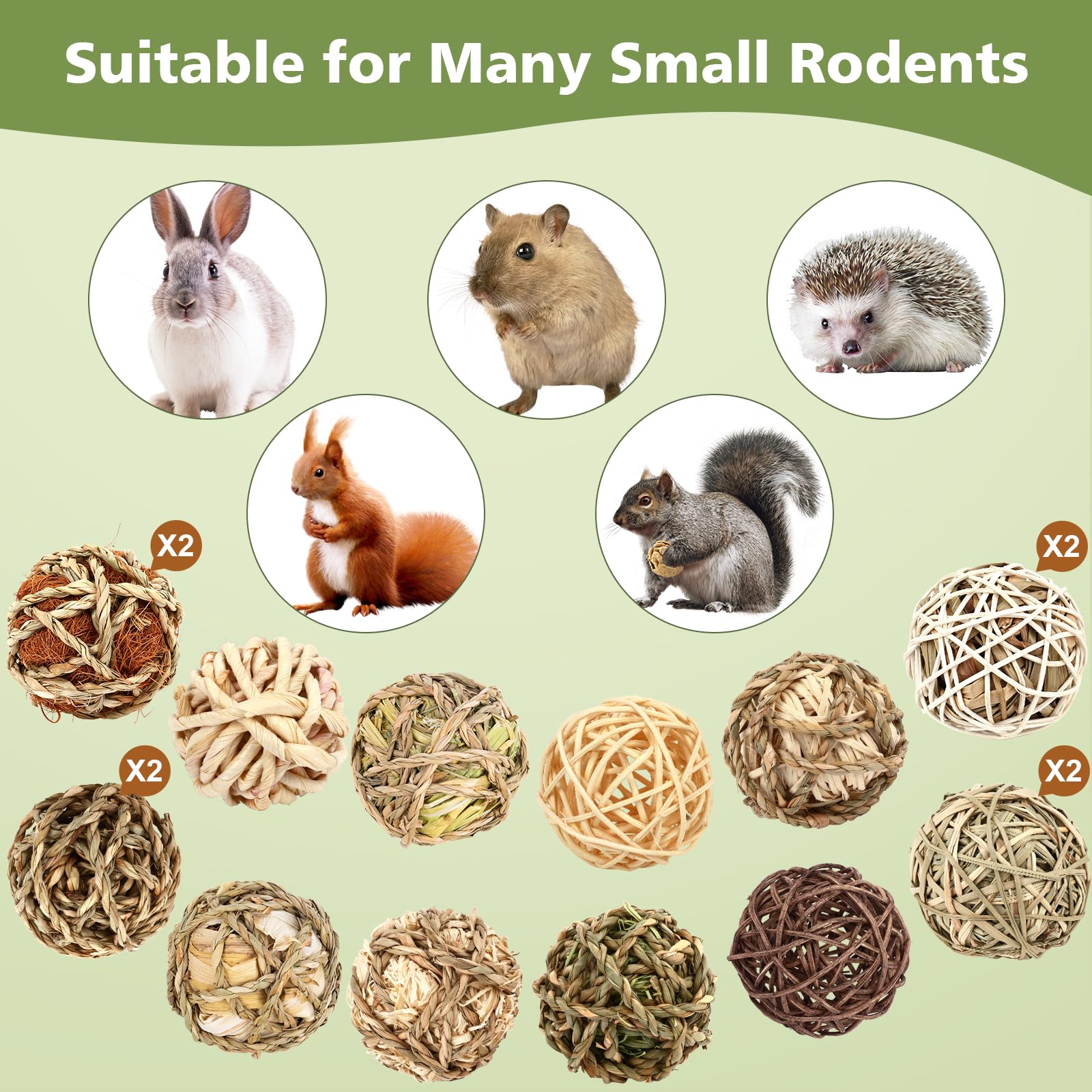 Bunny Chew Grass Balls, Rolling Chew Toys for Small Animals, Improving Dental Health, Natural Chew Grass Toys for Rabbits, Guinea Pigs, Chinchillas, Hamsters, Mice (16 Pcs)