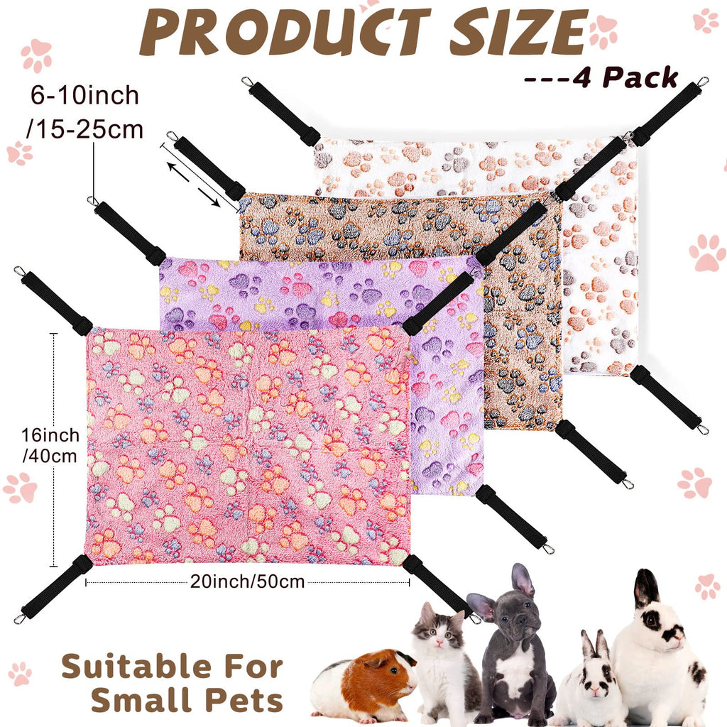 Geelin 4 Pcs Cat Hammock for Cage Soft Hanging Pet Hammock Bed with Adjustable Straps and Metal Hooks Double Sided Bed for Large & Small Cats Ferret Rat Sugar Glider(Paw,16 x 20 Inch)