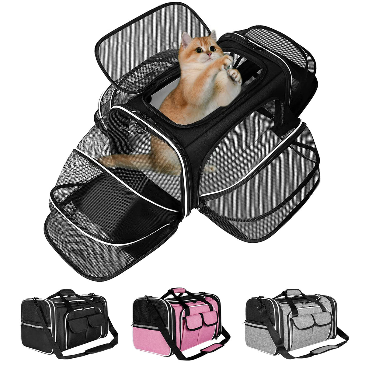 Estarer Soft Sided Pet Carrier Airline Approved, 4 Sides Expandable Collapsible Cat Carrier with Pockets & Removable Fleece Pad, Travel Carrier Bag for Cat Dog & Small Animals (Pink)
