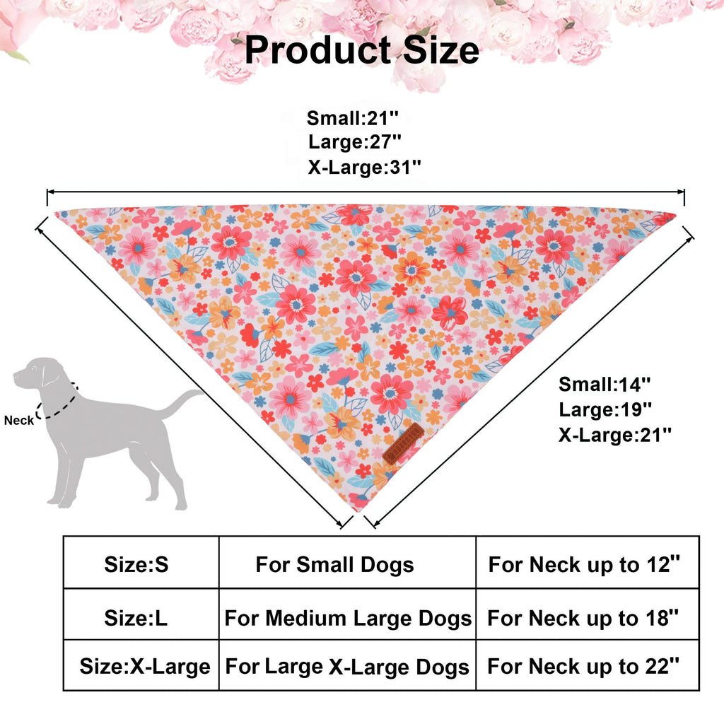 ADOGGYGO Pink Floral Dog Bandanas Girl, Cute Daisy Bandana, Small