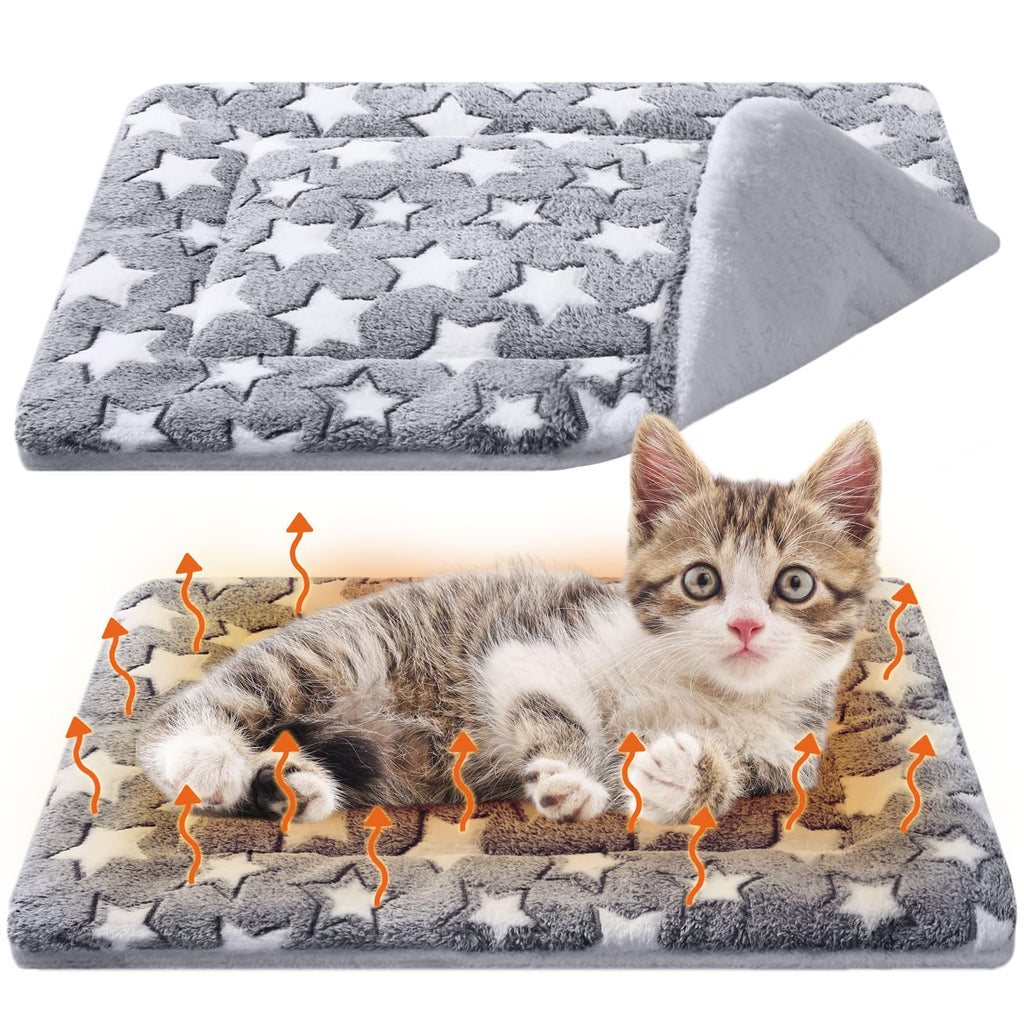 VitalCozy 2 Pack Self Warming Cat Mat Self Heating Pad Bed Reversible Machine Washable Reflects Body Heat Warm Thermal Pet Pad Crate Blanket for Feral and Indoor Cat(Star,21" X 14")
