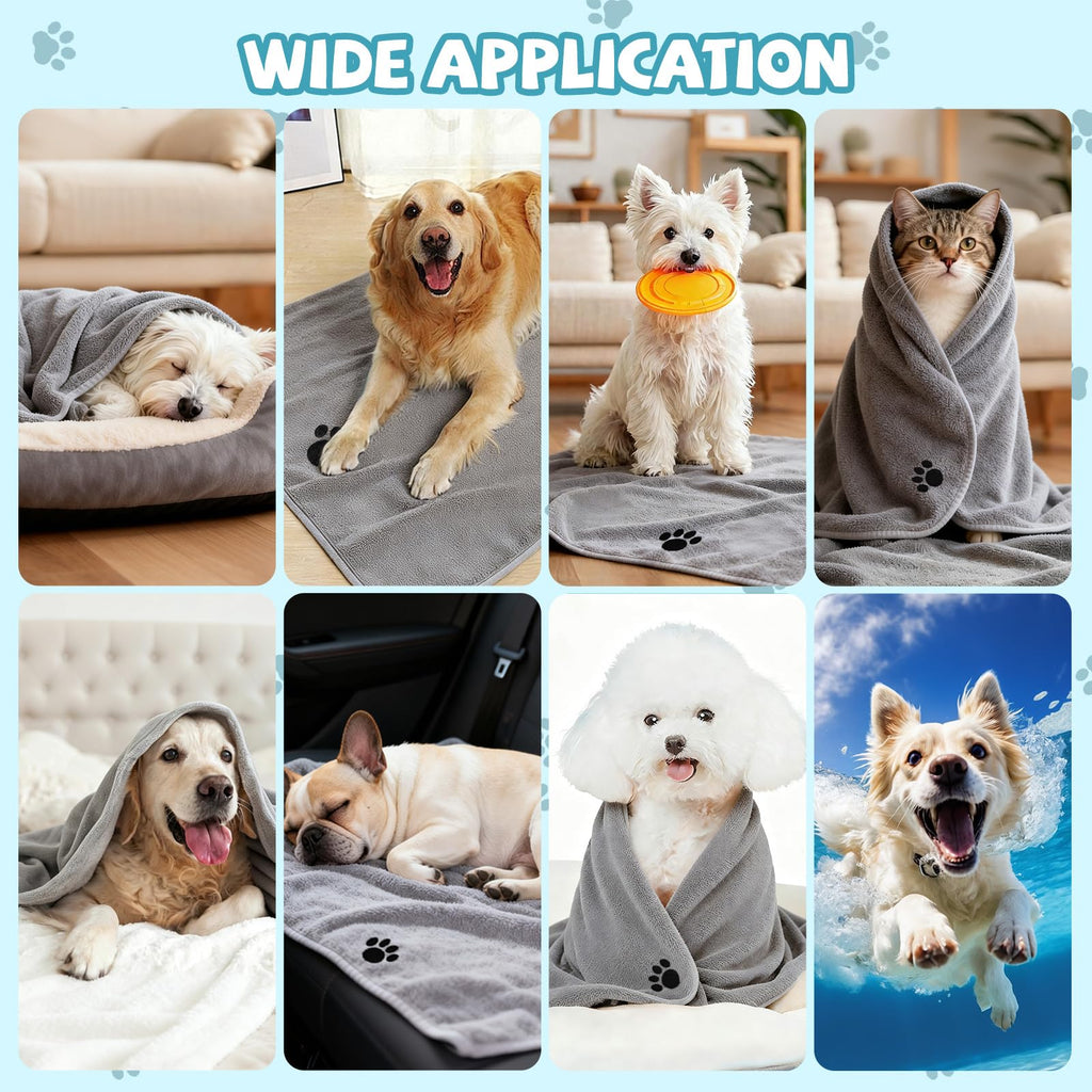 Puomue 2 Pack Microfiber Dog Towels for Drying Dogs, Super Absorbent and Soft Pet Towels for Dogs or Cats, 40''X23.6'', Pet-Friendly, Perfect for Pets of Different Sizes and Fur Types, Grey