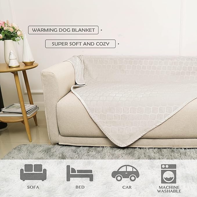 fuguitex Waterproof Dog Blanket Bed Cover Dog Crystal Velvet Moroccan Fuzzy Cozy Plush Pet Blanket Throw Blanket for Couch Sofa(30 * 70 inch, Cream+Beige)
