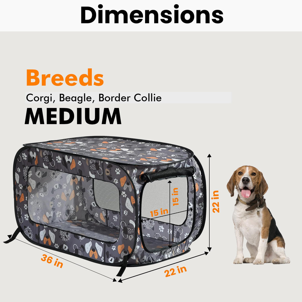 Portable Collapsible Pop Up Kennel, 36" L x 22" W x 22" H, Face of Love