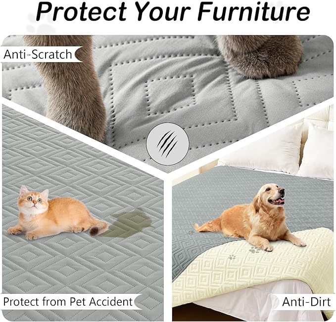 hyha Waterproof Dog Blanket, Soft Dog Bed Cover Pet Blankets, Waterproof Sofa Couch Cover for Dogs Washable, Reversible Pet Couch Covers for Sofa Furniture (30x53 Inch, Grey/Beige)