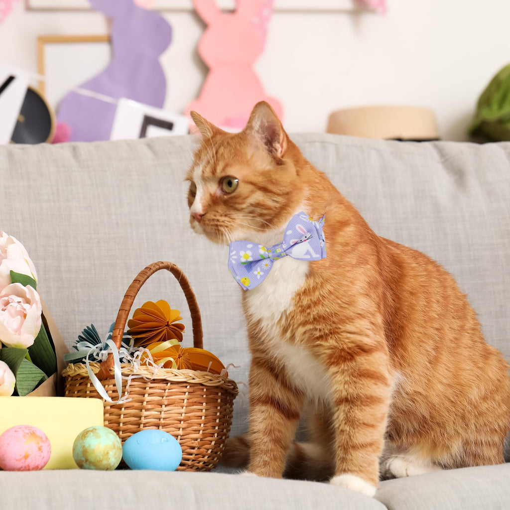 ADOGGYGO Easter Cat Collars with Bow Bell, Breakaway Kitten Bowtie Collar Red Purple Eggs Rabbit Easter Collars for Girl Boy Cats Kittens