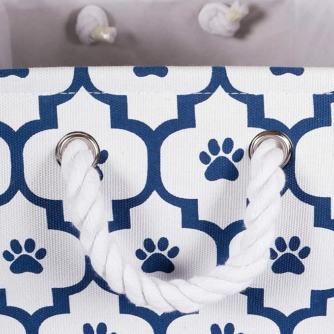 Bone Dry Pet Storage Collection Lattice Paw Print, Small Rectangle, White/Navy