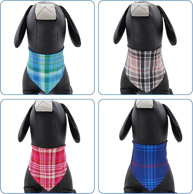 30 Pack Large Plaid Dog Bandanas Stitch Dog Bandana Bulk Reversible Print One Side XXL Polyester Scarves Party Grooming L