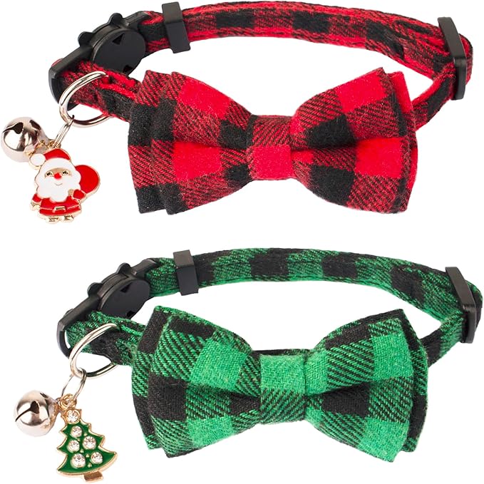 ADOGGYGO Halloween Cat Collar Breakaway, Plaid Cat Bow Tie Collar