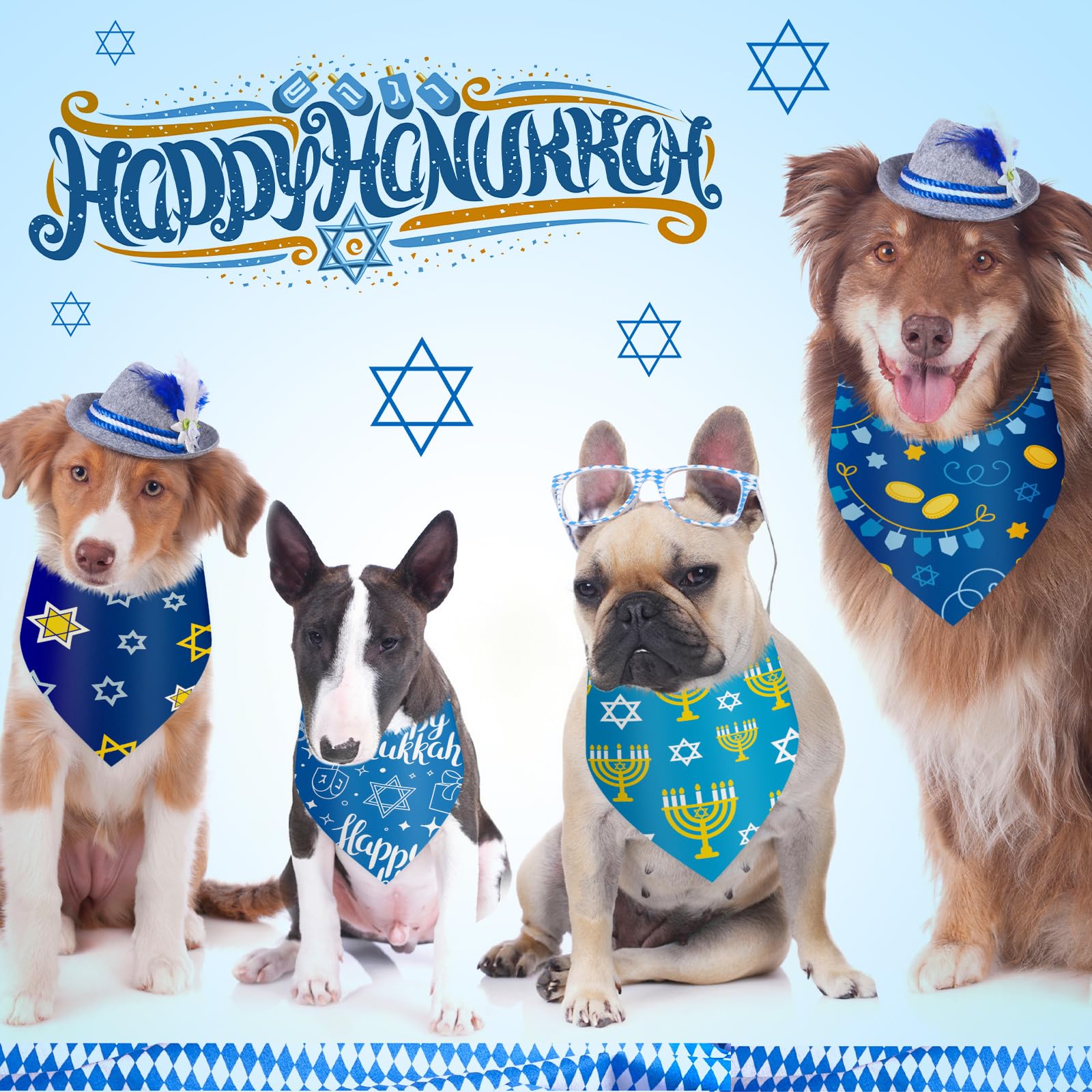 Abbylike 50 Pcs Hanukkah Dog Bandanas Bulk Blue Bandanas for Dogs Triangle Kerchief Bibs Scarf Set for Pet Hanukkah Costume Photo Props Accessories Pet Shops, 25 Styles (25.6 x 17.7 x 17.7)