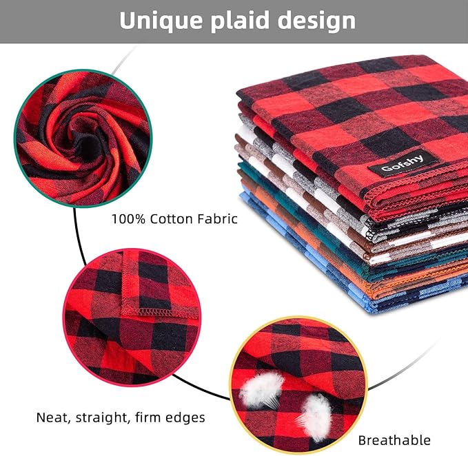 Gofshy Christmas Dog Bandana Small-Red Black Dog Scarf Buffalo Plaid Printing Adjustable Bib Handkerchief Accessories for Small Dogs Cats (S)