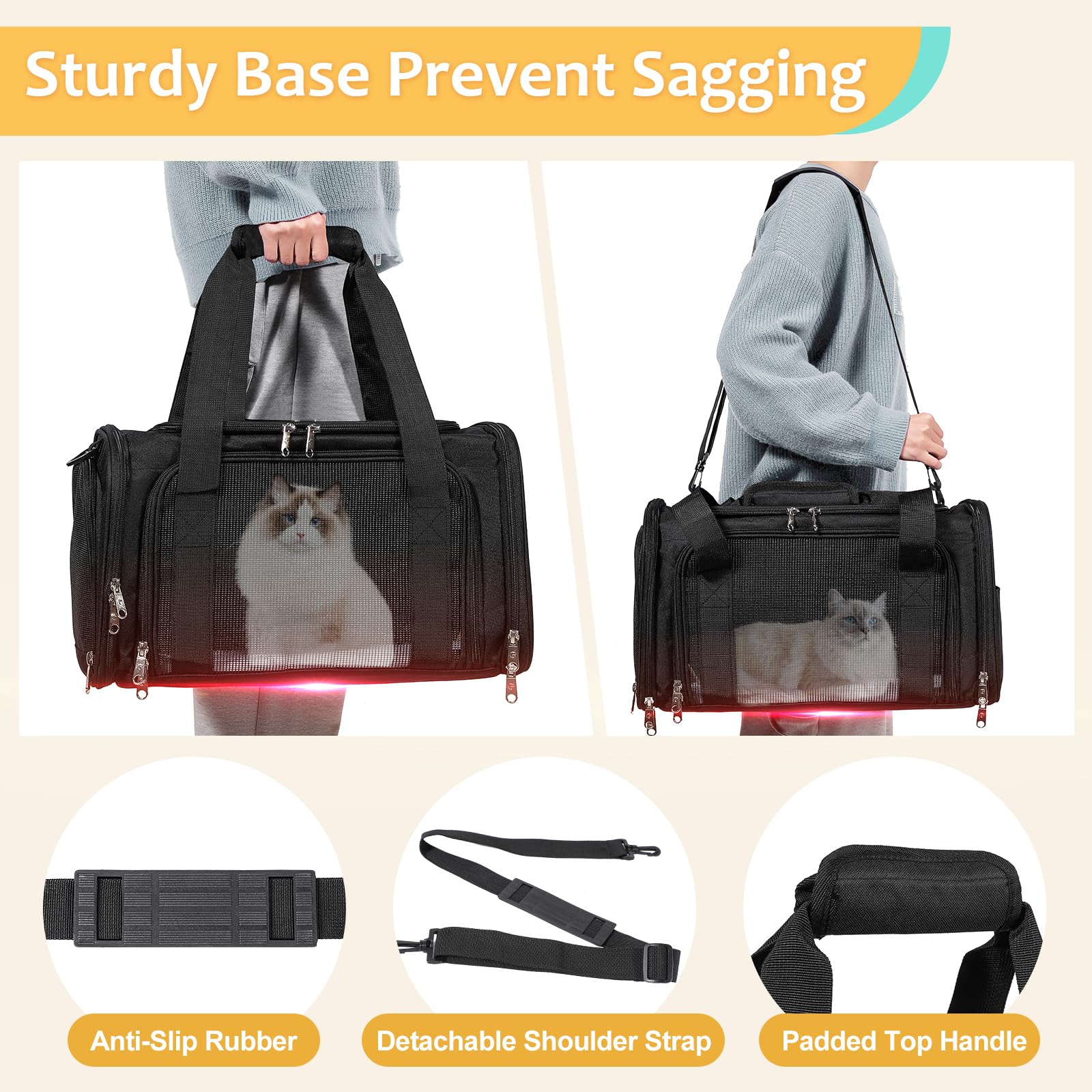 Discala Cat Dog Carrier Pet Carrier for Small Medium Cats Puppies Dog Carriers for Small Dogs Collapsible Soft Sided Cat Travel Carrier - Black 21 * 13 * 13