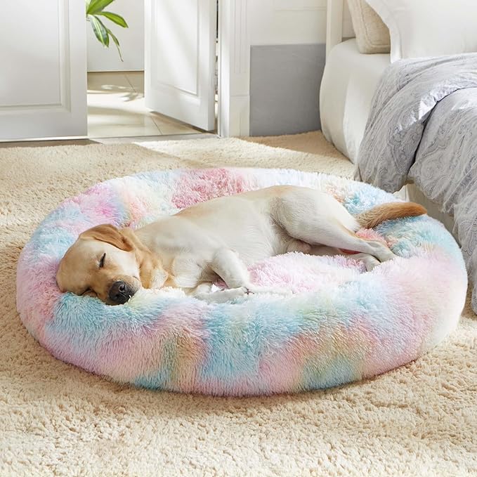Western Home Calming Donut Large Dog Bed Pet Bed,36" Rainbow