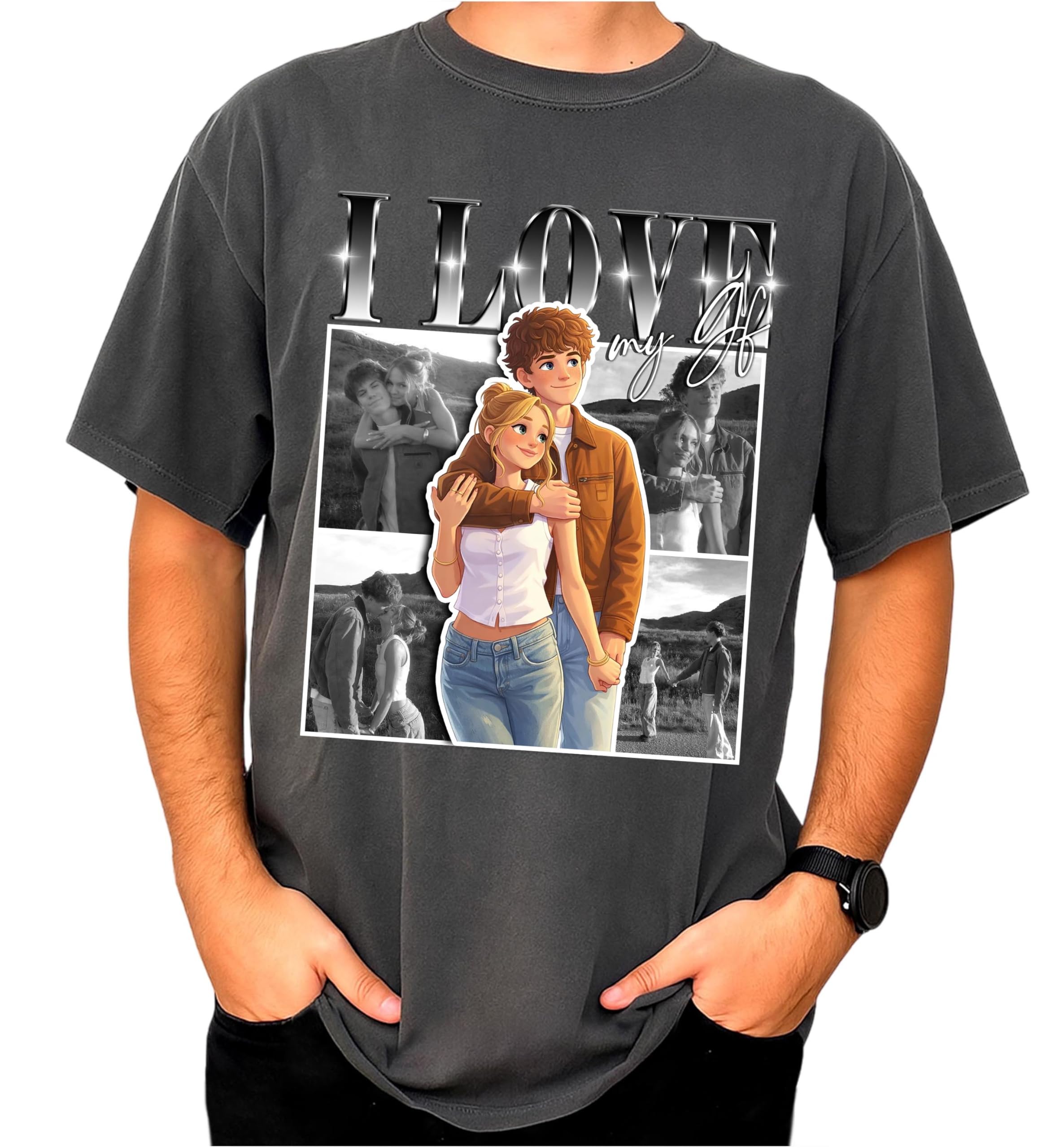 CustomsMerch Custom Shirts, Cartoon Photo Shirts, Personalized Cartoon Picture Shirt, Custom Photo Gifts, Gifts for Women, Men, Gift for Him, Her, Girlfriend T-Shirts, Christmas Valentines Shirt