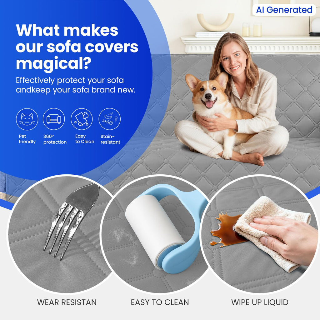 CYCMACO Waterproof Dog Blanket, Non-Slip Soft Pet Bed Cover, Couch Cover for Dogs Washable, Protects Sofa, Furniture, Crate, Car, Tear Resistant Leakproof Pet Blanket (52x82 Inch, Light Grey)