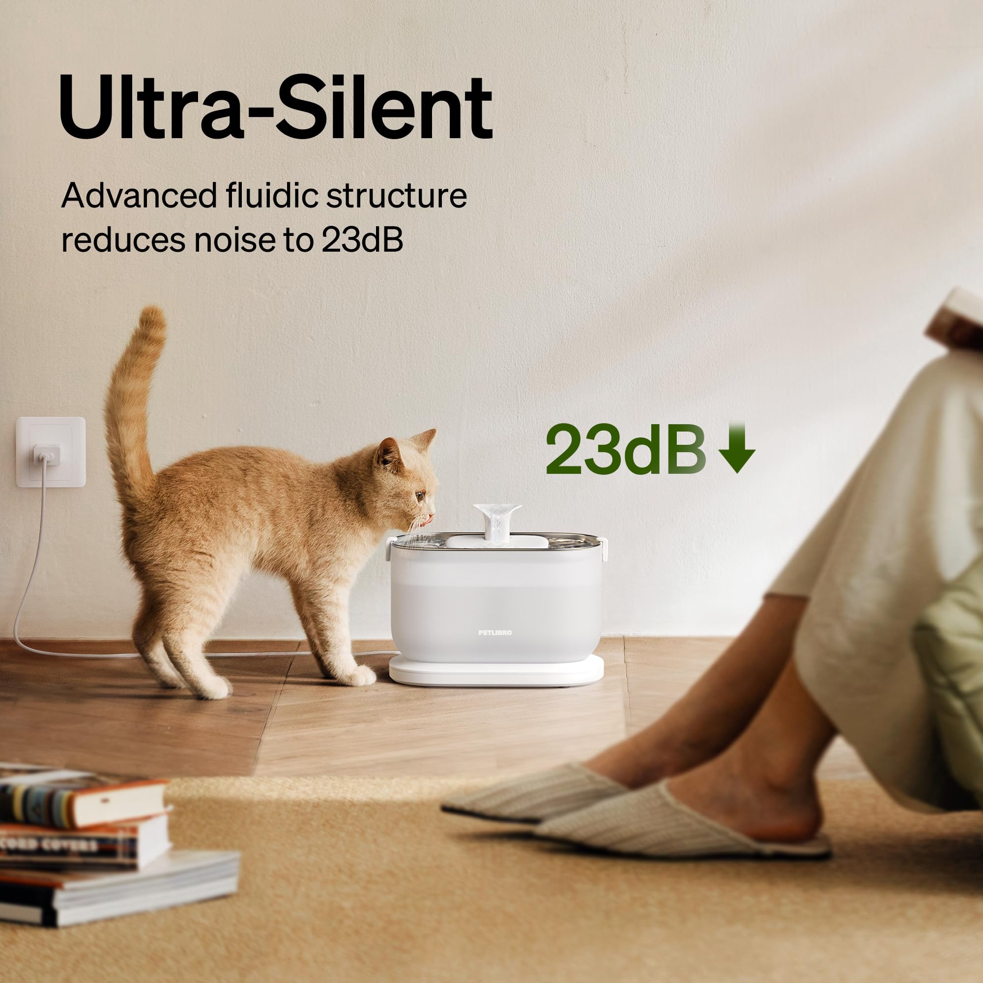 PETLIBRO Cat Water Fountain, Cat Fountain Indoor Stainless Steel Tray, 2.5L/84oz Wireless Pump Pet Water Fountain, Cat Water Dispenser with Two Flow Modes, Pet Fountain for Drinking Easy Clean