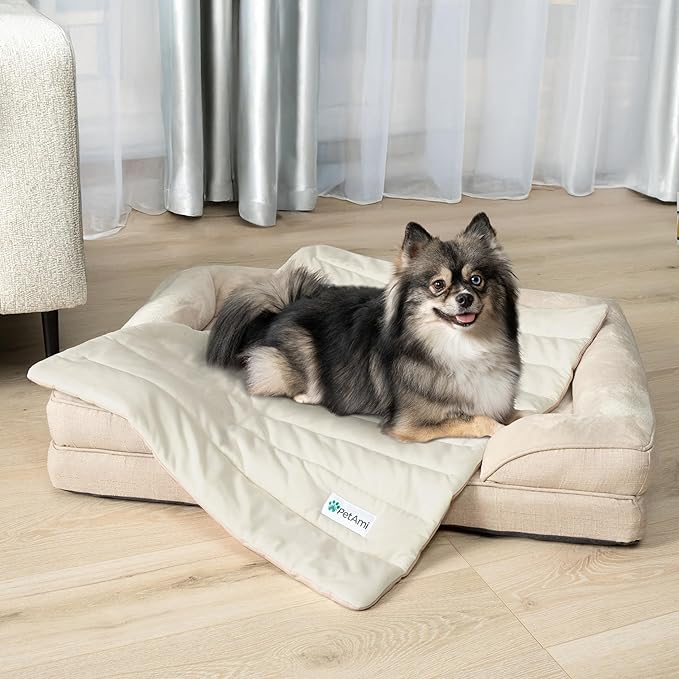 PetAmi Cooling Mat for Dog, Premium Pet Cooling Blanket for Crate Kennel, Indoor Cat Cool Sleeping Pad, Q-MAX Cold Sofa Couch Cover for Summer, Taupe/Beige, Large (40x60)
