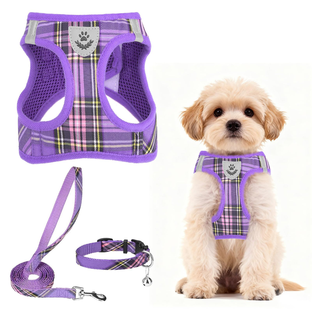 PUPTECK Christmas Dog Harness, Collar and Leash Set No Pull for Small Sized