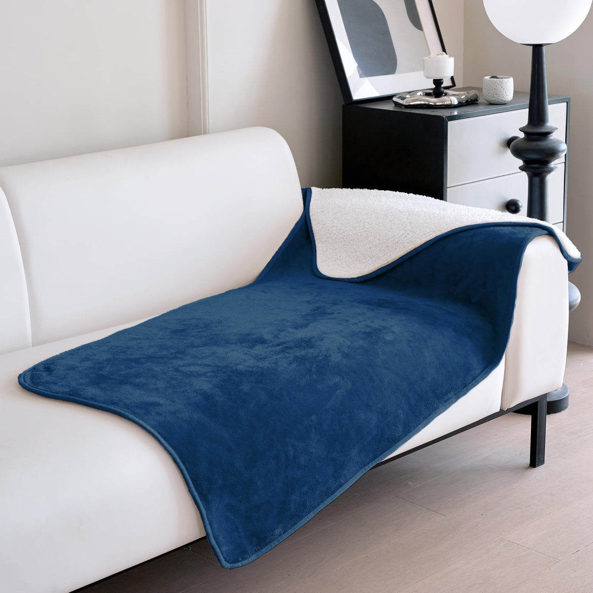 gogobunny Waterproof Bed Blanket, Reversible Sherpa Fleece Throw Blanket for Dog Puppy Cat, Furniture Cover Protects Bed Couch Sofa from Liquid Pee and Pet Fur (Cream, 90x108 inches)