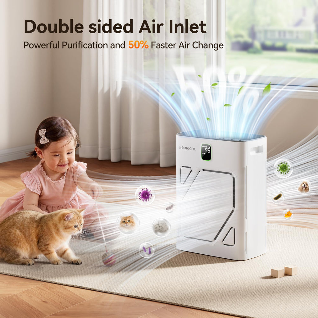 Meowant Pet Air Purifier for Home, Dual-sided Intake Air Purifier