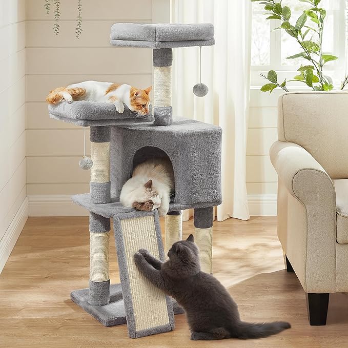 Feandrea Cat Tree, 45.3-Inch Cat Tower, Cat Scratching Post, Light Gray