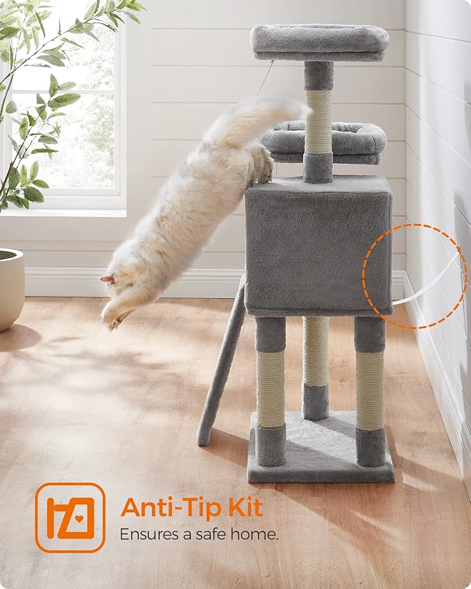Feandrea Cat Tree, 45.3-Inch Cat Tower, Cat Scratching Post, Light Gray