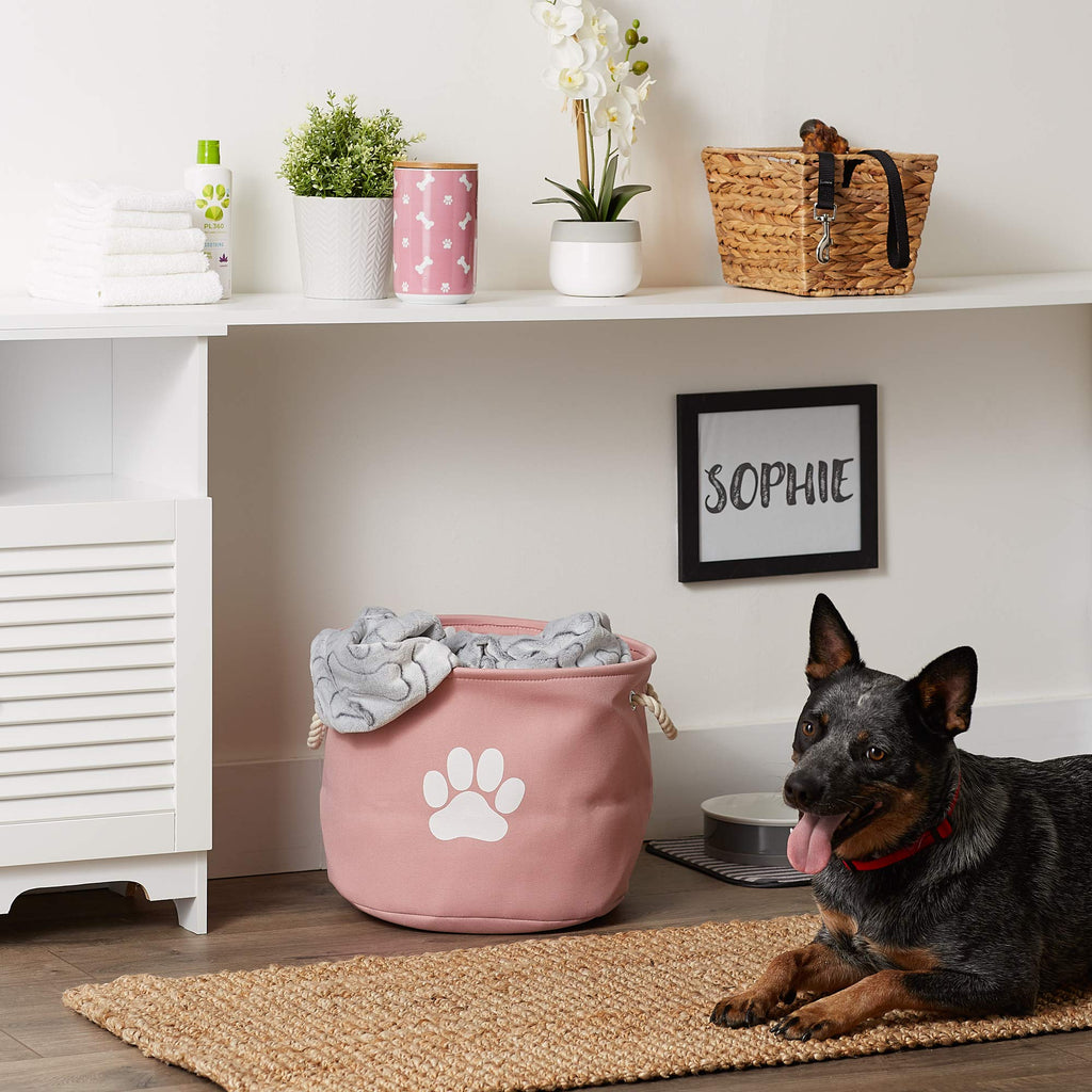 Bone Dry Pet Storage Collection Collapsible Bin, Rose, Medium Round