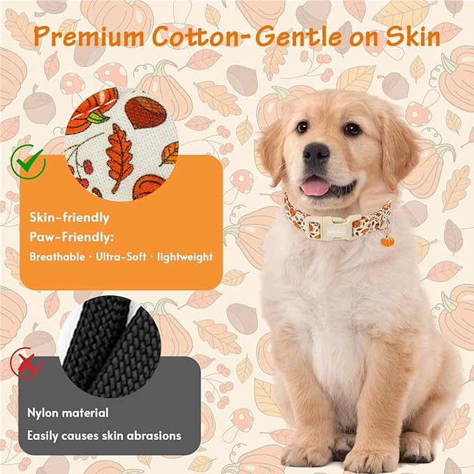 Astdogio Fall Dog Collar – Halloween & Thanksgiving Dog Collars for Small Dogs – Soft & Comfortable Autumn Puppy Collar with Quick Release Buckle, Small Dog Collars for Girl Boy Dogs-S