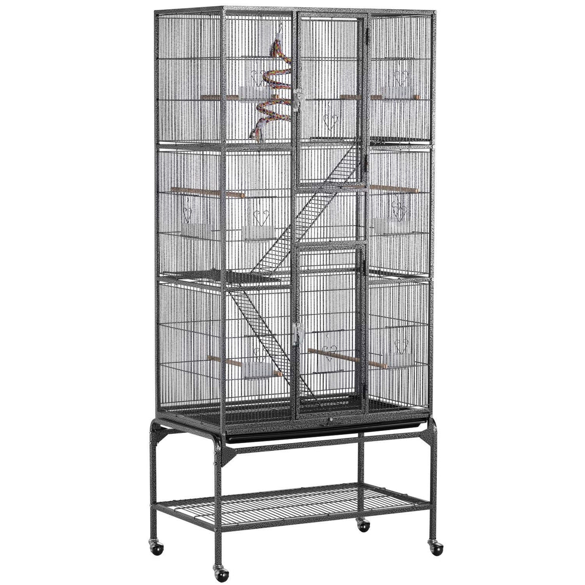 Yaheetech 69-Inch Extra Large Wrought Iron 3 Levels Ferret Chinchilla Sugar Glider Squirrel Small Animal Cage with Cross Shelves and Ladders, Black