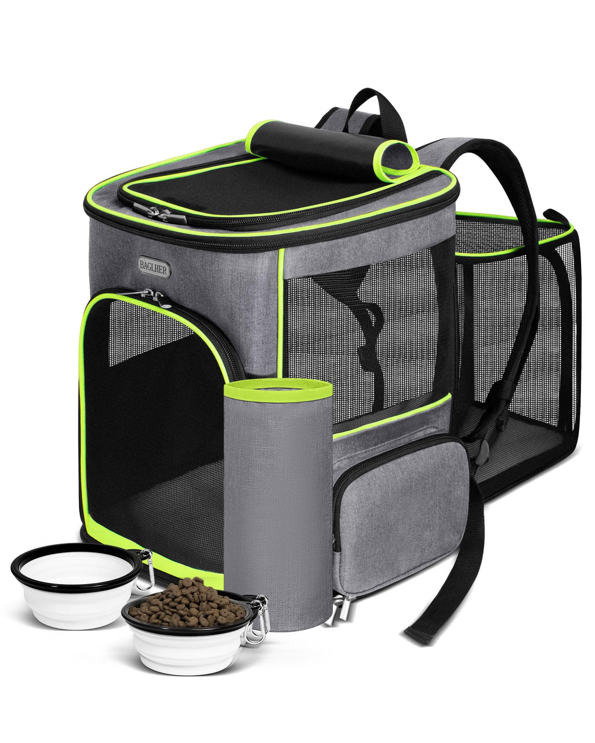 BAGLHER Expandable Cat Carrier Backpacks, Retractable Pet Carrier Backpack for Small Dogs & Cats with Breathable Mesh, Travel Bag Up to 18 Lbs for Hiking Camping Outdoor - Black