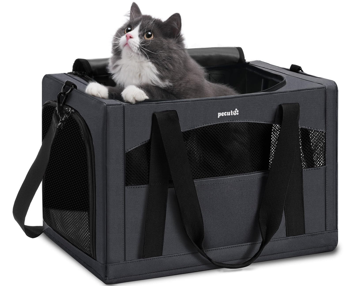 Pecute Cat Carrier Stable, Pet Carrier with Privacy Partition,Dark Gray