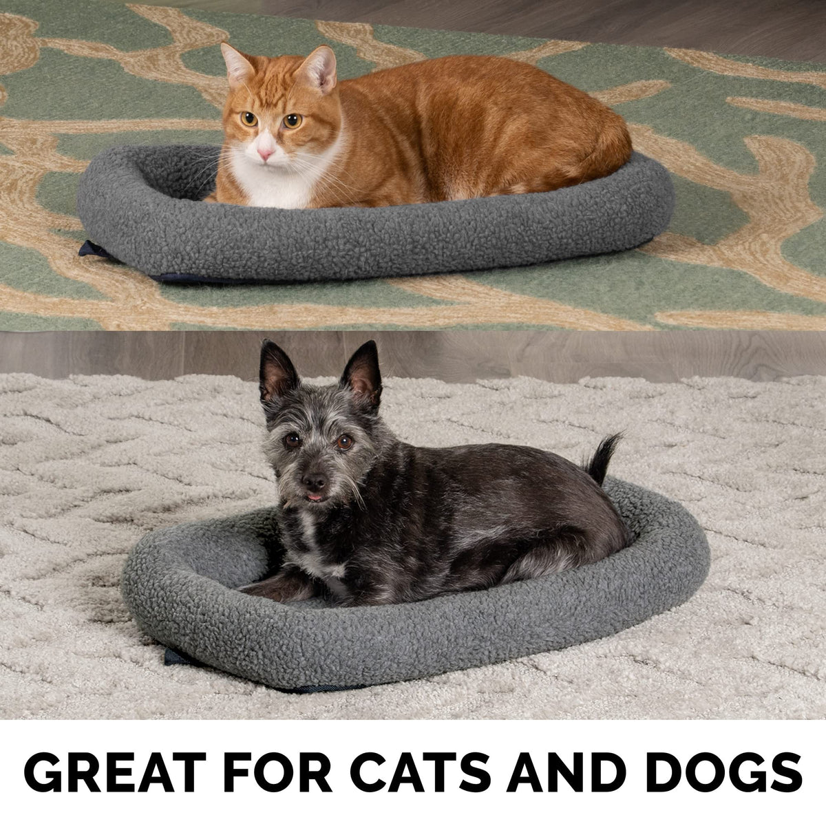 Furhaven Dog Bed for Large/Medium Dogs, 100% Washable, Sized to Fit Crates - Sherpa Fleece Bolster Crate Pad - Gray, Large