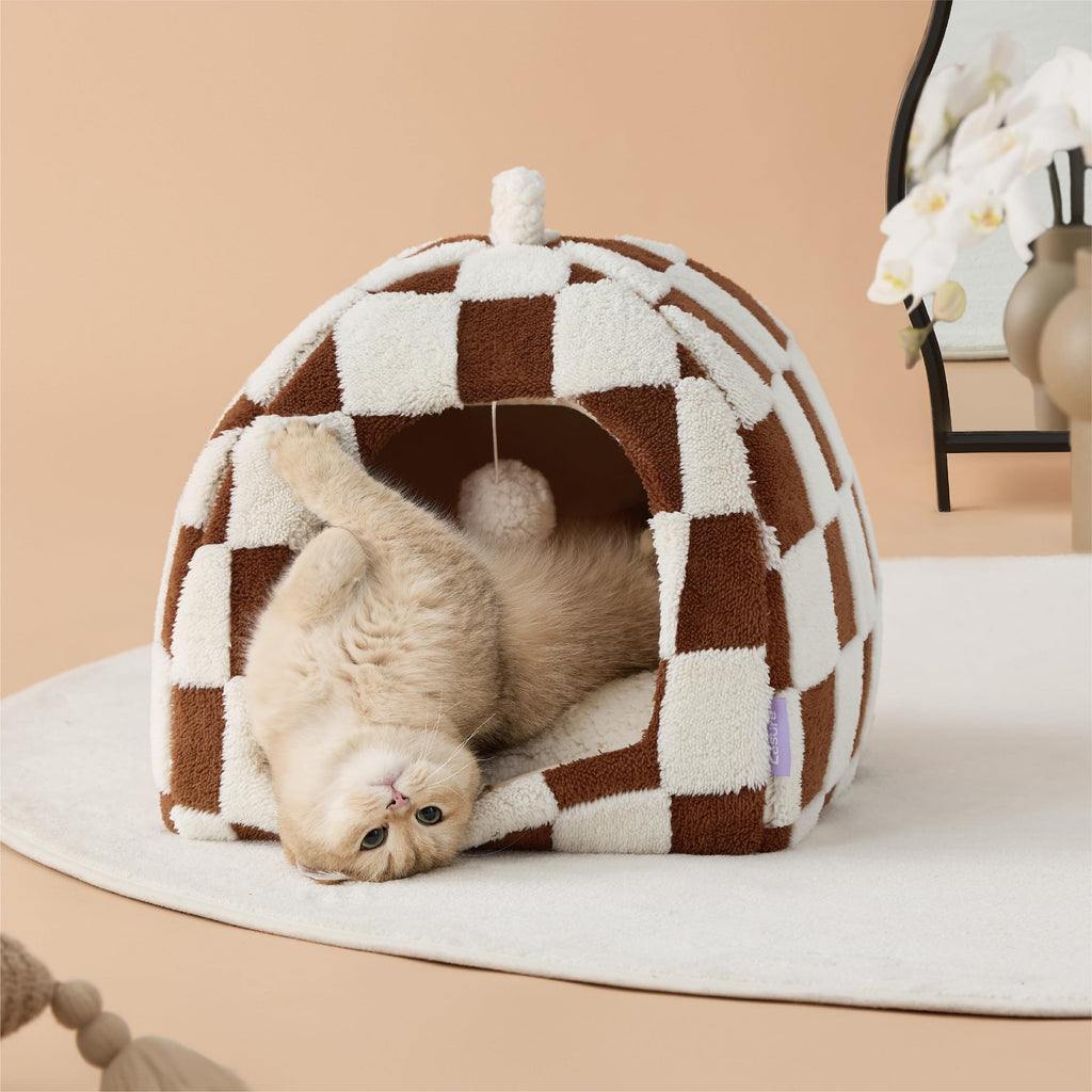 Lesure 2in1 Cute Cat House for Kitten with Washable Cushioned Pillow,17.3in