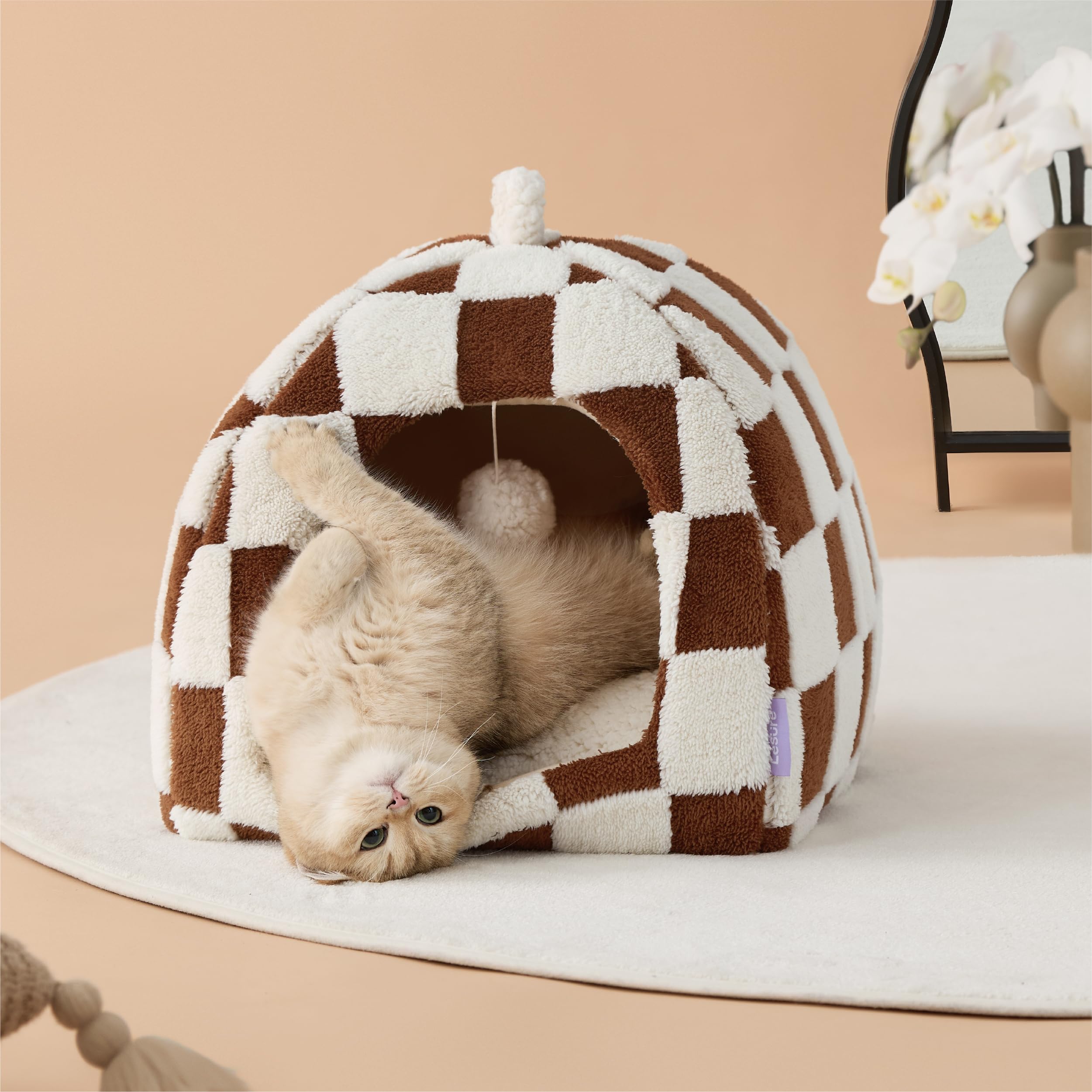 Lesure 2in1 Cute Cat House for Kitten with Washable Cushioned Pillow,17.3in