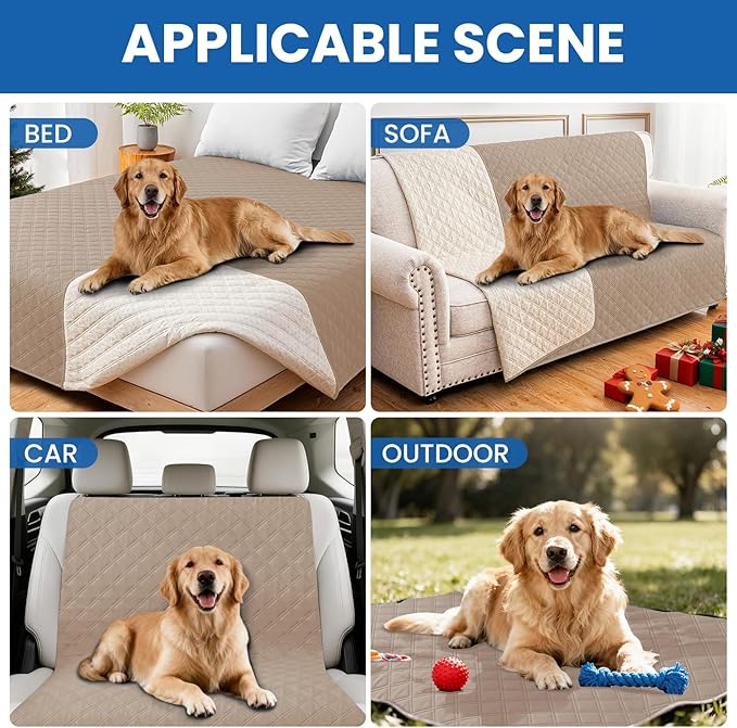 Waterproof Couch Covers for Pets, Waterproof Dog Bed Cover, Anti-Slip Soft Dog Blankets, Couch Cover for Dogs Washable, Pet Blanket for Puppy Large Dogs Cat (82x82 Inch, Khaki)