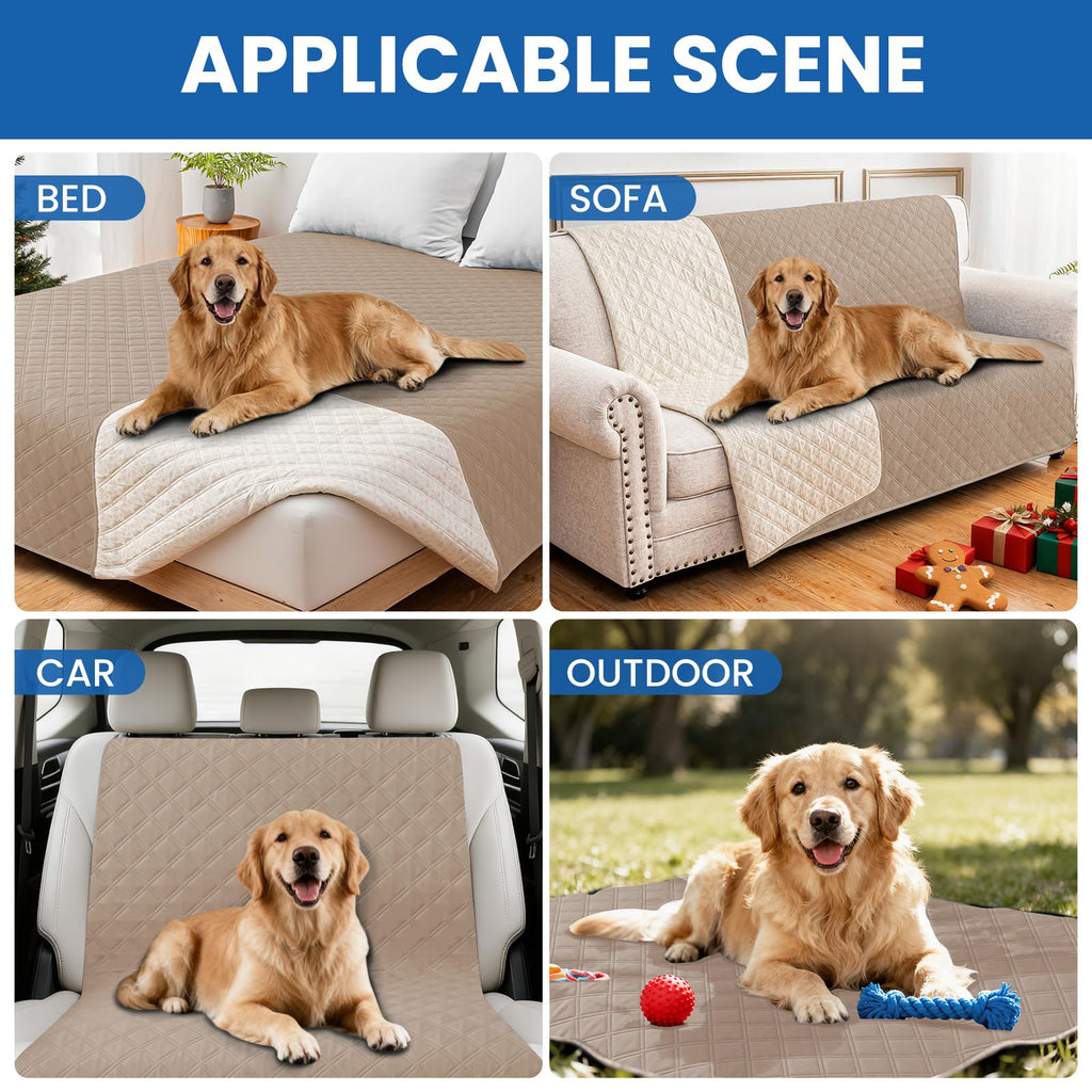 CYCMACO Waterproof Dog Bed Cover Pet Blanket, Soft Couch Cover for Dogs Washable, Non-Slip Dog Blanket Protect Furniture Couch Sofa Car for Puppy Large Dogs Cat (52x82 Inch, Khaki)