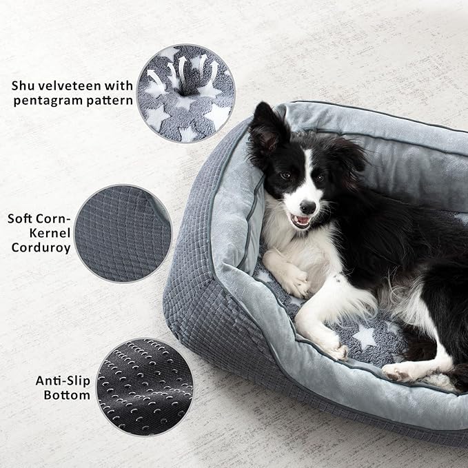 SIWA MARY Dog Beds for Small Medium Large Dogs & Cats. Washable Pet Bed, Orthopedic Dog Sofa Bed, Soft Calming Sleeping Warming Puppy Bed (Star-Grey, Large-(30’’x 24’’x 9’’))