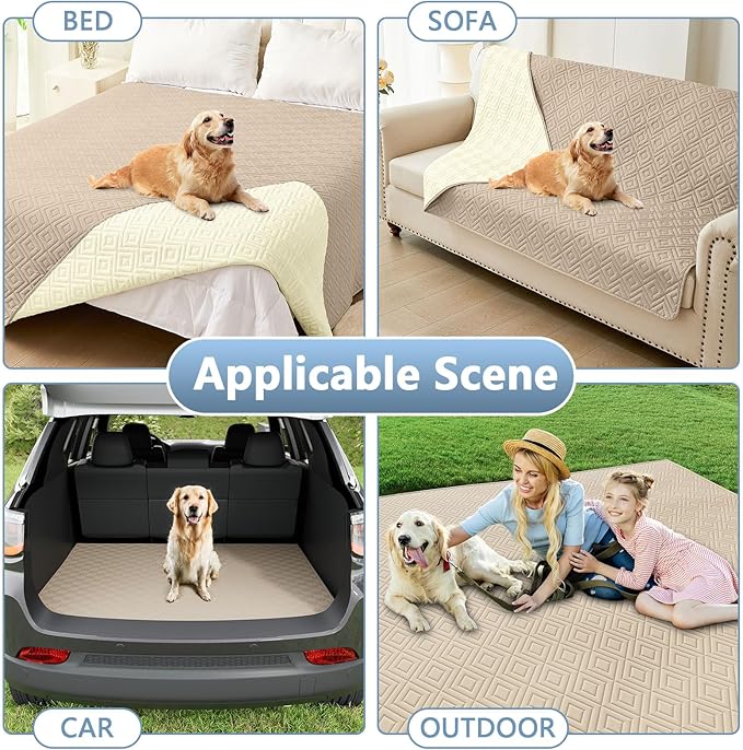 hyha Waterproof Dog Blanket, Soft Pet Bed Blankets, Waterproof Sofa Couch Cover for Dogs Washable, Reversible Pet Couch Covers for Sofa Furniture (68x82 Inch, Taupe/Beige)