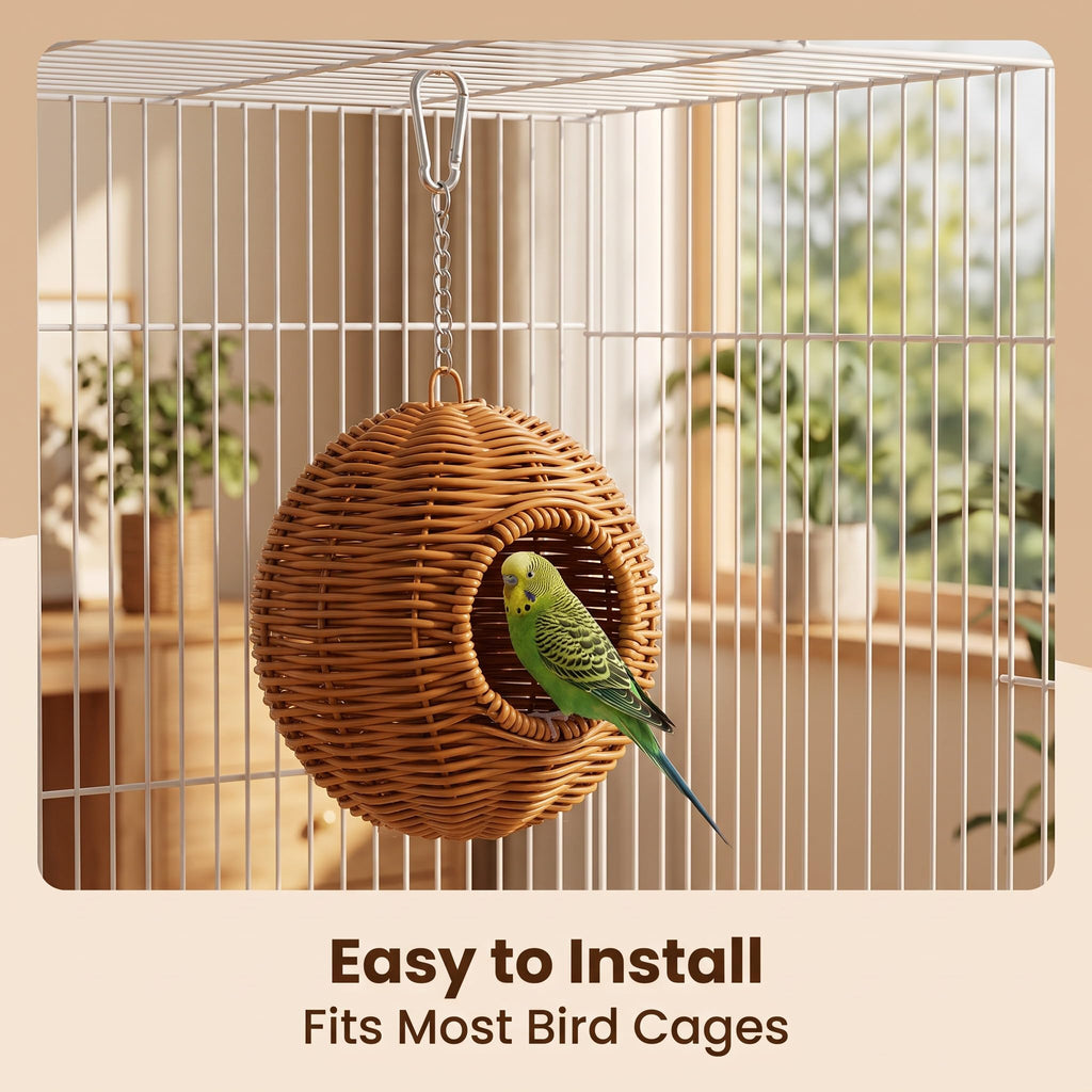 TYDBT Bird Nest for Cage, Hanging Rattan Parrot Bed, Washable Breathable for Parakeets Cockatiels Lovebirds(Circular Opening)