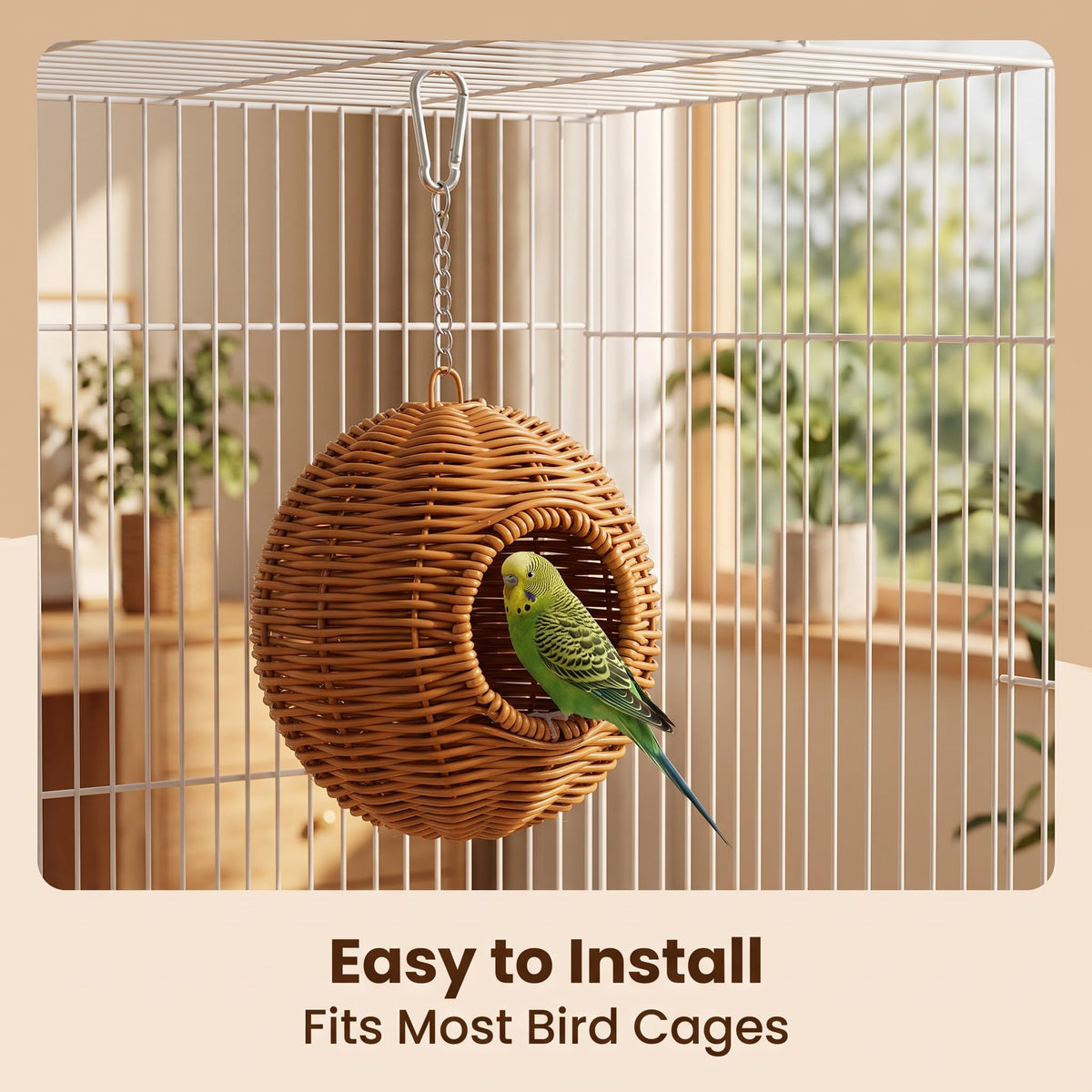 TYDBT Bird Nest for Cage, Hanging Rattan Parrot Bed, Washable Breathable for Parakeets Cockatiels Lovebirds(Circular Opening)