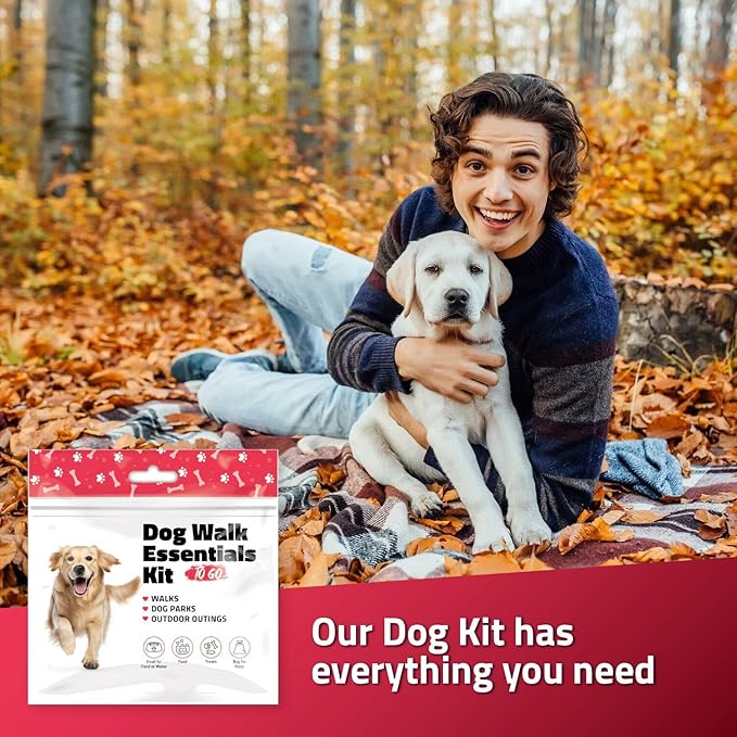 pH Advantage Dog Walking Essentials Kit – Includes Poop Bags, Disposable Water Bowl, Treats & Food – Travel-Friendly Pack Perfect for Walks, Hiking & Unexpected Emergencies - Red Style (10)