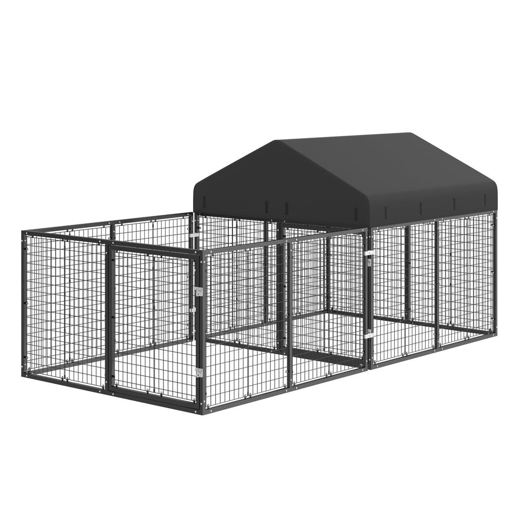 Petony Outdoor Dog Kennel with Dog Fence for Medium/Small Dogs Anti-Rust Coating Cage with Roof All Weather Resistant Dog House with Double Locks